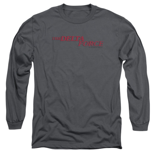 Delta Force - Distressed Logo - Long Sleeve Adult 18/1 - Charcoal T-shirt