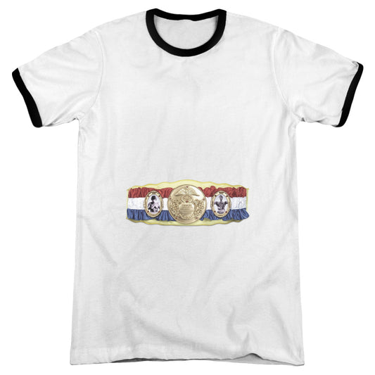 Rocky - Championship Belt(Bottom Front) - Adult Ringer - White/black