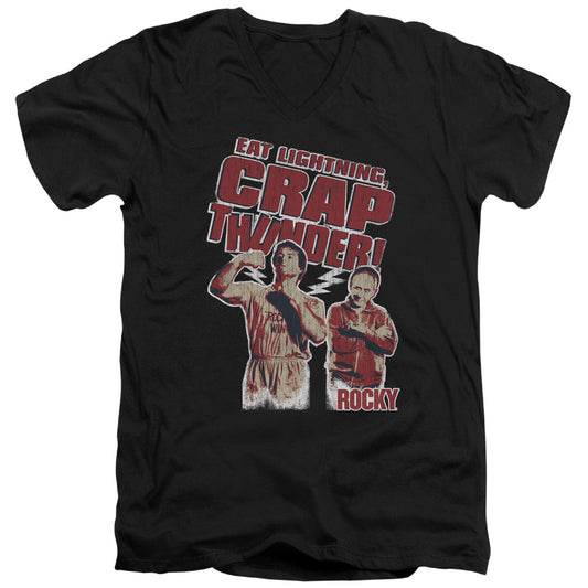 Rocky - Eat Lightning - Short Sleeve Adult V-neck - Black T-shirt