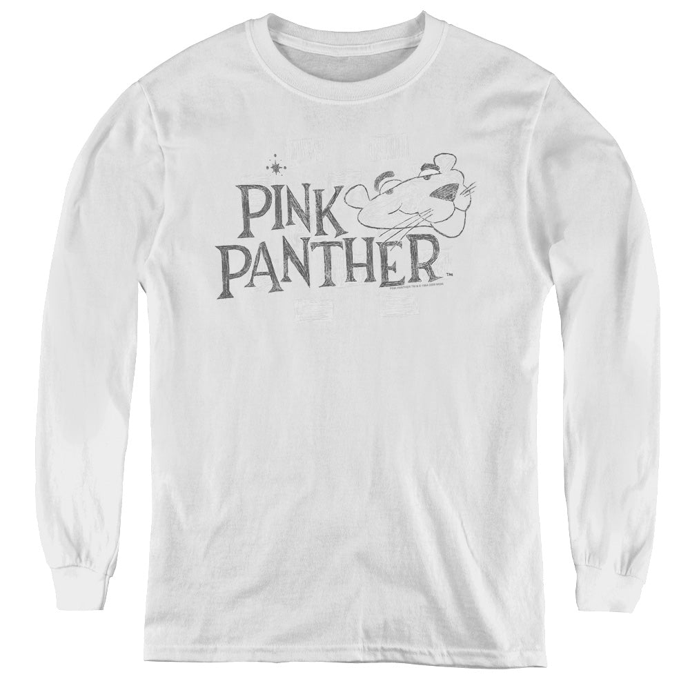 Pink Panther - Sketch Logo - Youth Long Sleeve Tee - White