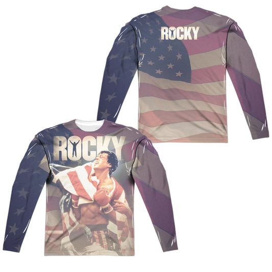 Rocky - American Dreams (Front/back Print) - Long Sleeve Adult Poly Crew  - White T-shirt