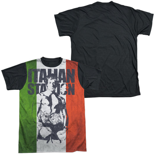 Rocky - Stallion - Short Sleeve Adult White Front Black Back   - White T-shirt