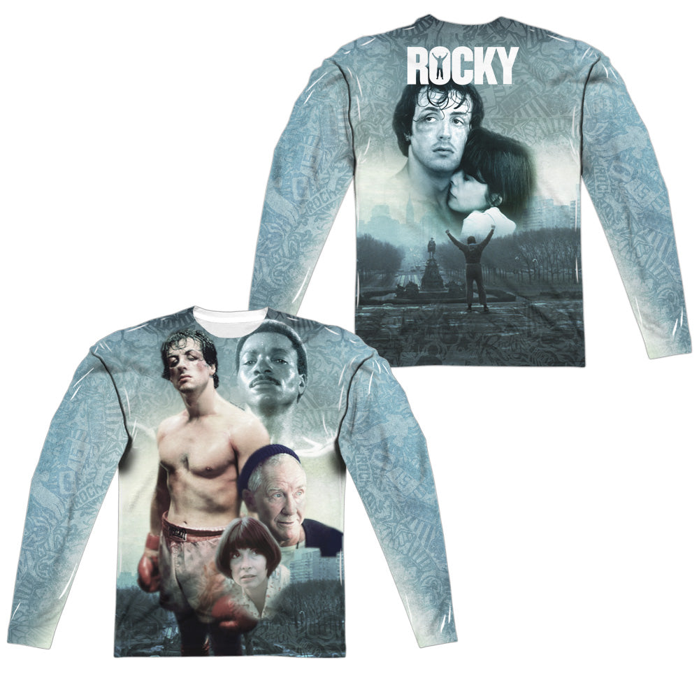 Rocky - Montage (Front/back Print) - Long Sleeve Adult Poly Crew  - White T-shirt