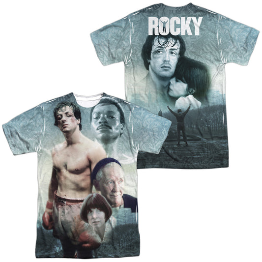 Rocky - Montage (Front/back Print) - Short Sleeve Adult Poly Crew - White T-shirt