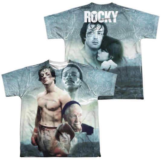 Rocky - Montage (Front/back Print) - Short Sleeve Youth Poly Crew - White T-shirt
