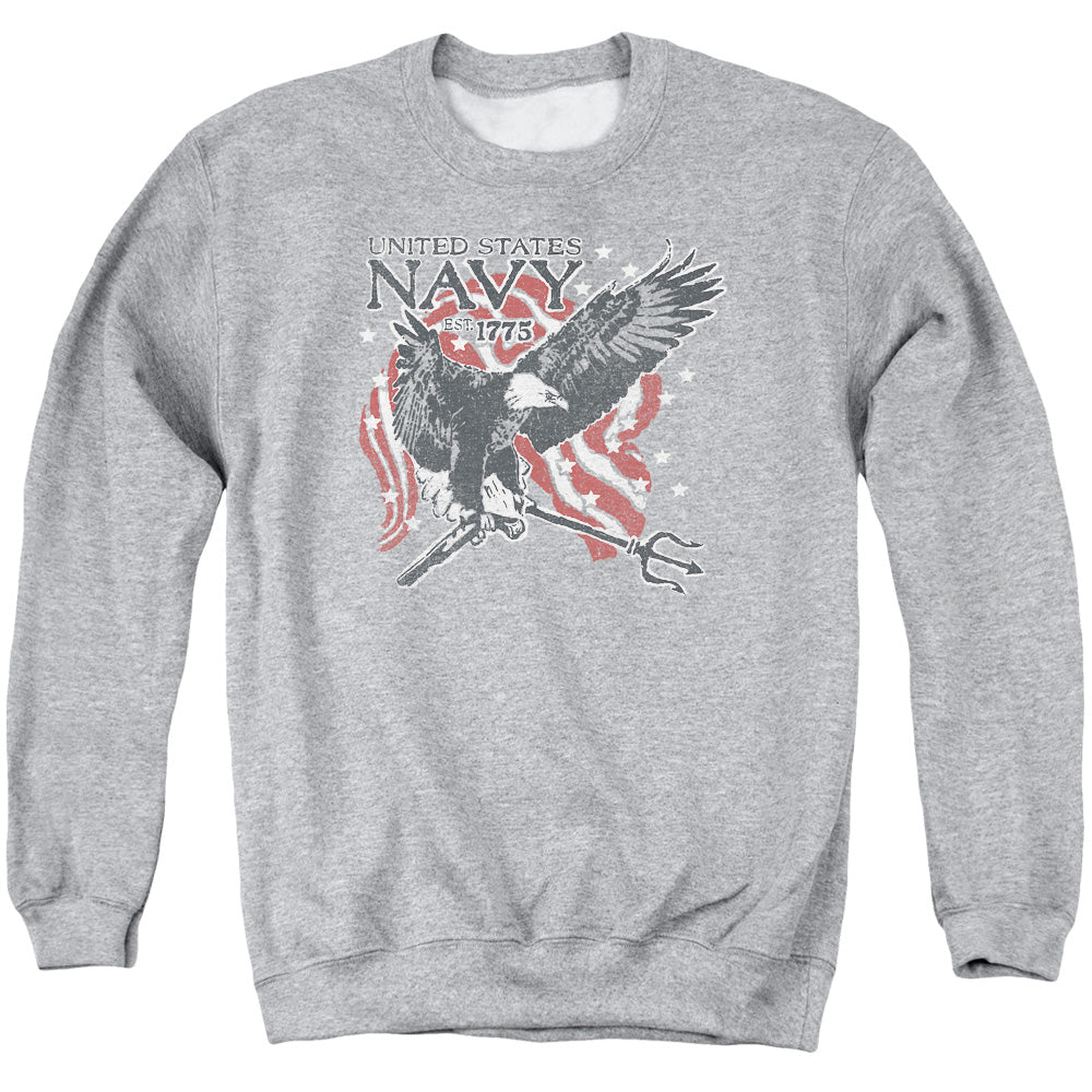Navy - Trident - Adult Crewneck Sweatshirt - Athletic Heather