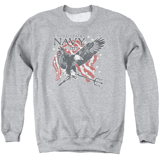 Navy - Trident - Adult Crewneck Sweatshirt - Athletic Heather