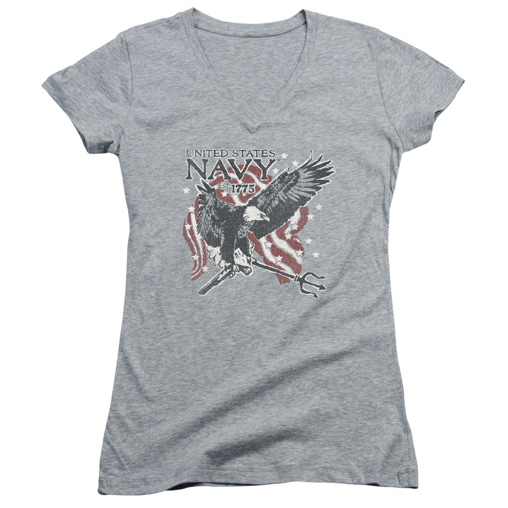 Navy - Trident-junior V-neck - Athletic Heather