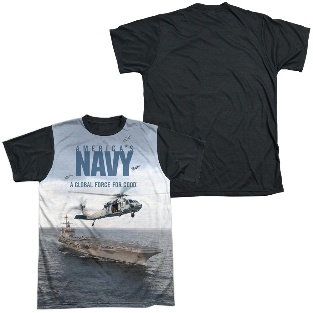 Navy - Over And Under - Short Sleeve Adult White Front Black Back   - White T-shirt