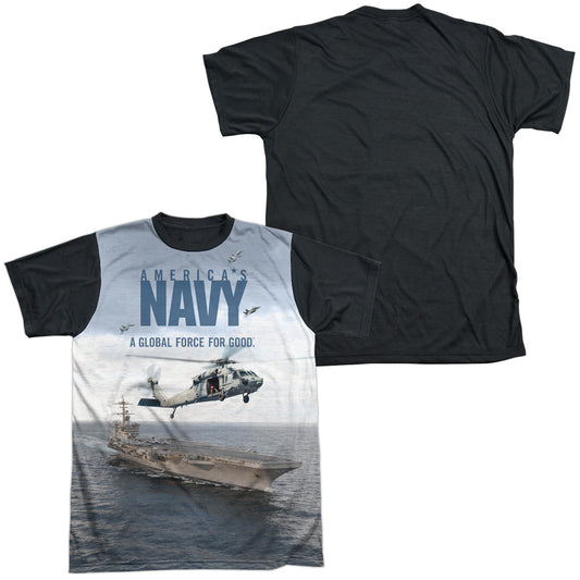 Navy - Over And Under - Short Sleeve Adult White Front Black Back   - White T-shirt