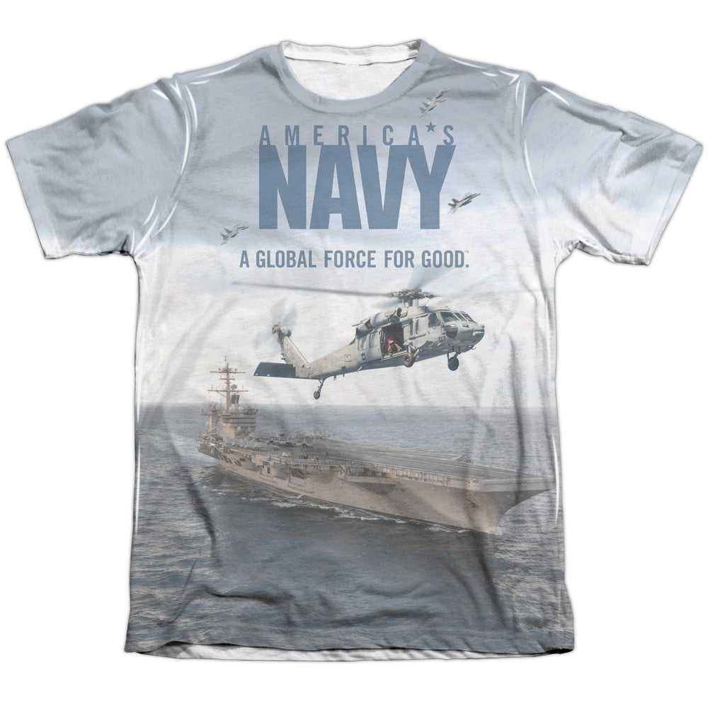 Navy - Over And Under - Adult Poly/cotton Short Sleeve Tee - White T-shirt