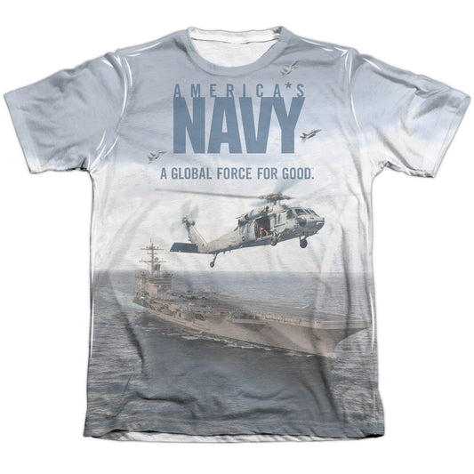 Navy - Over And Under - Adult Poly/cotton Short Sleeve Tee - White T-shirt