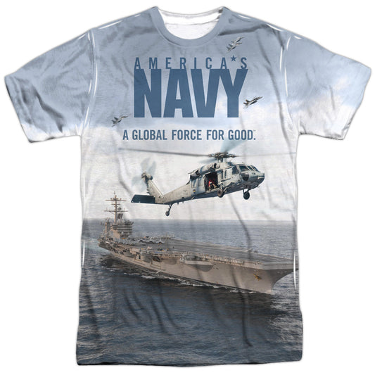 Navy - Over And Under - Short Sleeve Adult Poly Crew - White T-shirt