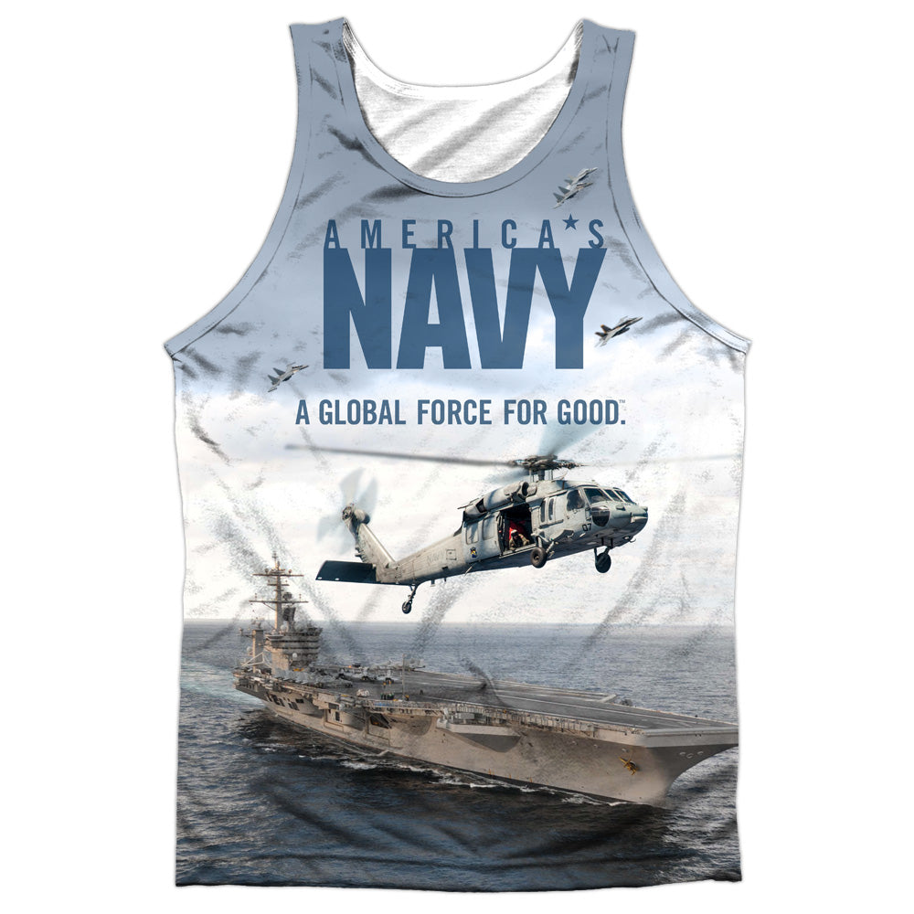 Navy - Over And Under - Adult 100% Poly Tank Top - White