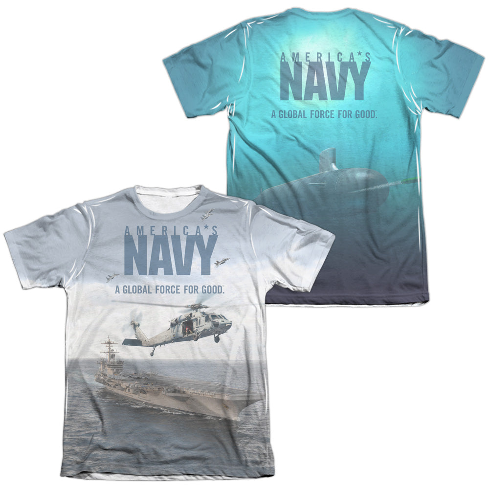 Navy - Over And Under (Front/back Print) - Adult Poly/cotton Short Sleeve Tee - White T-shirt