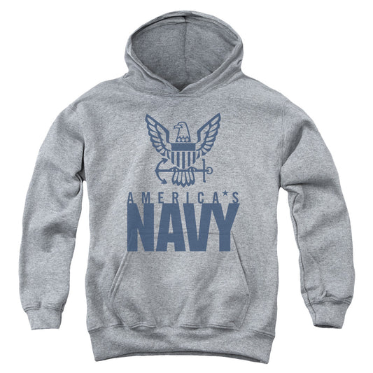 Navy - Eagle Logo - Youth Pull-over Hoodie - Heather
