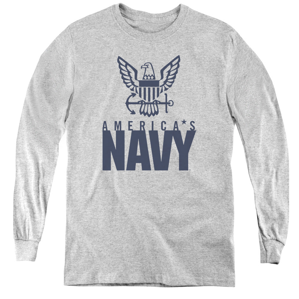 Navy - Eagle Logo - Youth Long Sleeve Tee - Athletic Heather