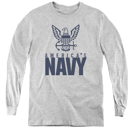Navy - Eagle Logo - Youth Long Sleeve Tee - Athletic Heather