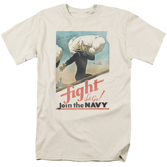 Navy - Fight Lets Go - Short Sleeve Adult 18/1 - Cream T-shirt