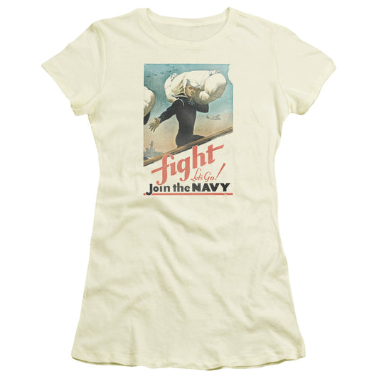 Navy - Fight Lets Go - Short Sleeve Junior Sheer - Cream T-shirt