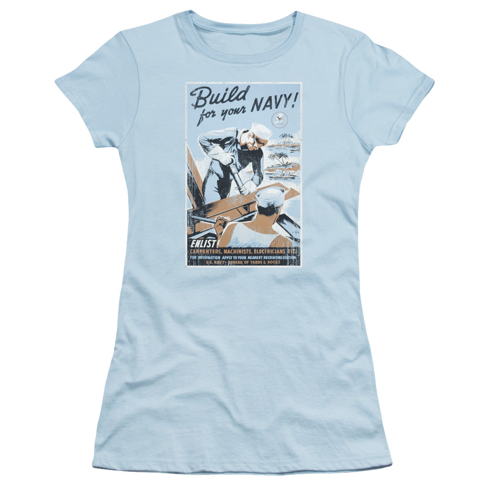 Navy - Build Your Navy - Short Sleeve Junior Sheer - Light Blue T-shirt