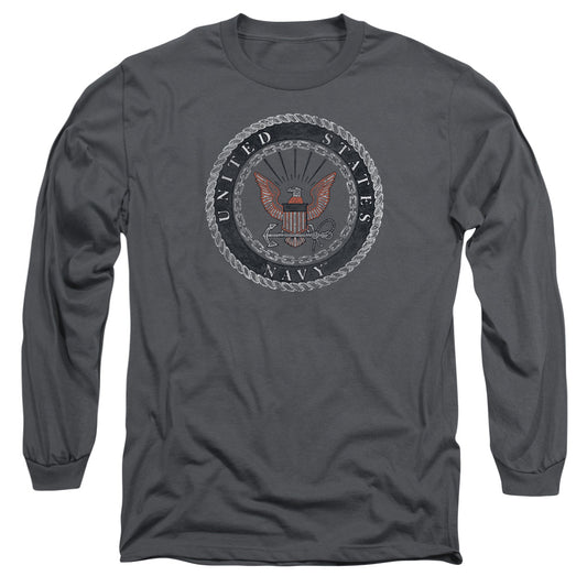 Navy - Rough Emblem - Long Sleeve Adult 18/1 - Charcoal T-shirt