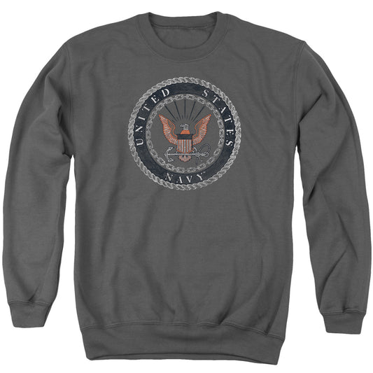 Navy - Rough Emblem - Adult Crewneck Sweatshirt - Charcoal