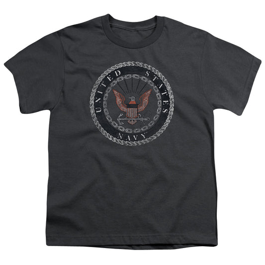 Navy - Rough Emblem - Short Sleeve Youth 18/1 - Charcoal T-shirt