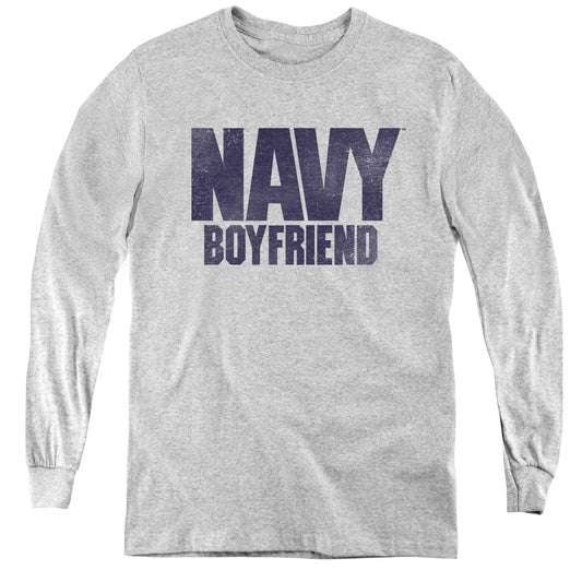 Navy - Boyfriend - Youth Long Sleeve Tee - Athletic Heather