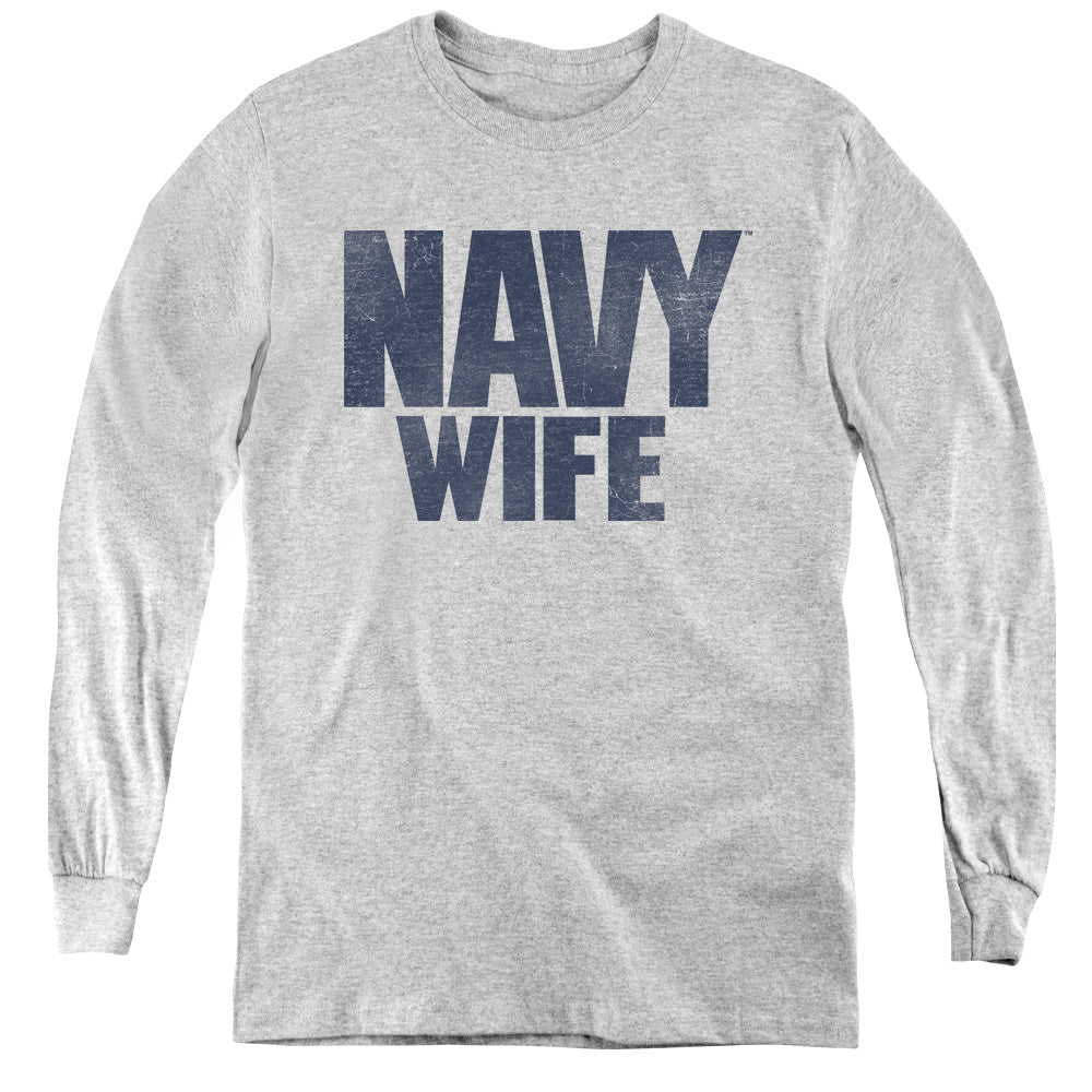 Navy - Wife - Youth Long Sleeve Tee - Athletic Heather