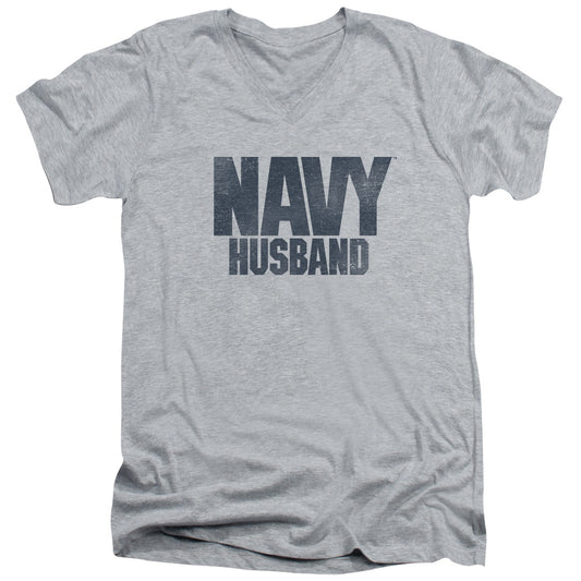 Navy - Husband - Short Sleeve Adult V-neck 30/1 - Athletic Heather T-shirt