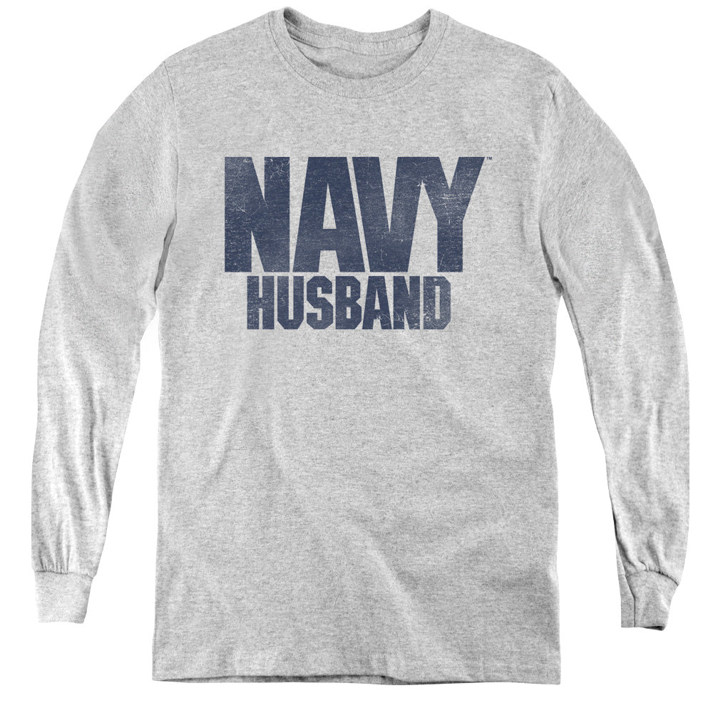 Navy - Husband - Youth Long Sleeve Tee - Athletic Heather