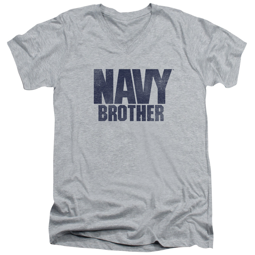 Navy - Brother - Short Sleeve Adult V-neck 30/1 - Athletic Heather T-shirt