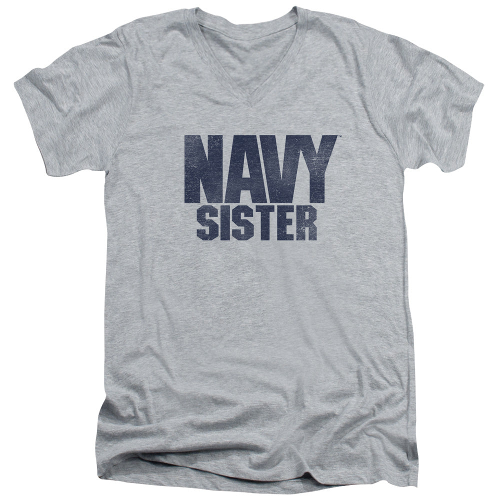 Navy - Sister - Short Sleeve Adult V-neck 30/1 - Athletic Heather T-shirt