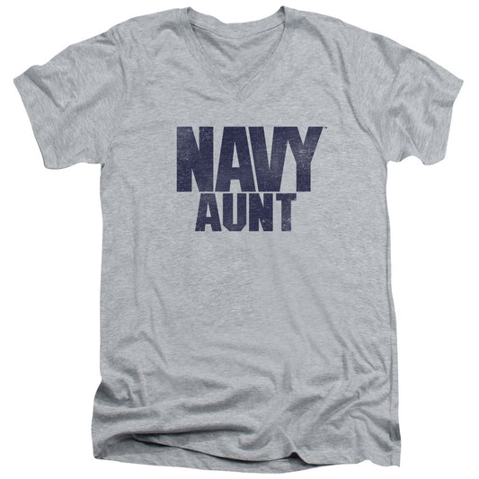 Navy - Aunt - Short Sleeve Adult V-neck 30/1 - Athletic Heather T-shirt