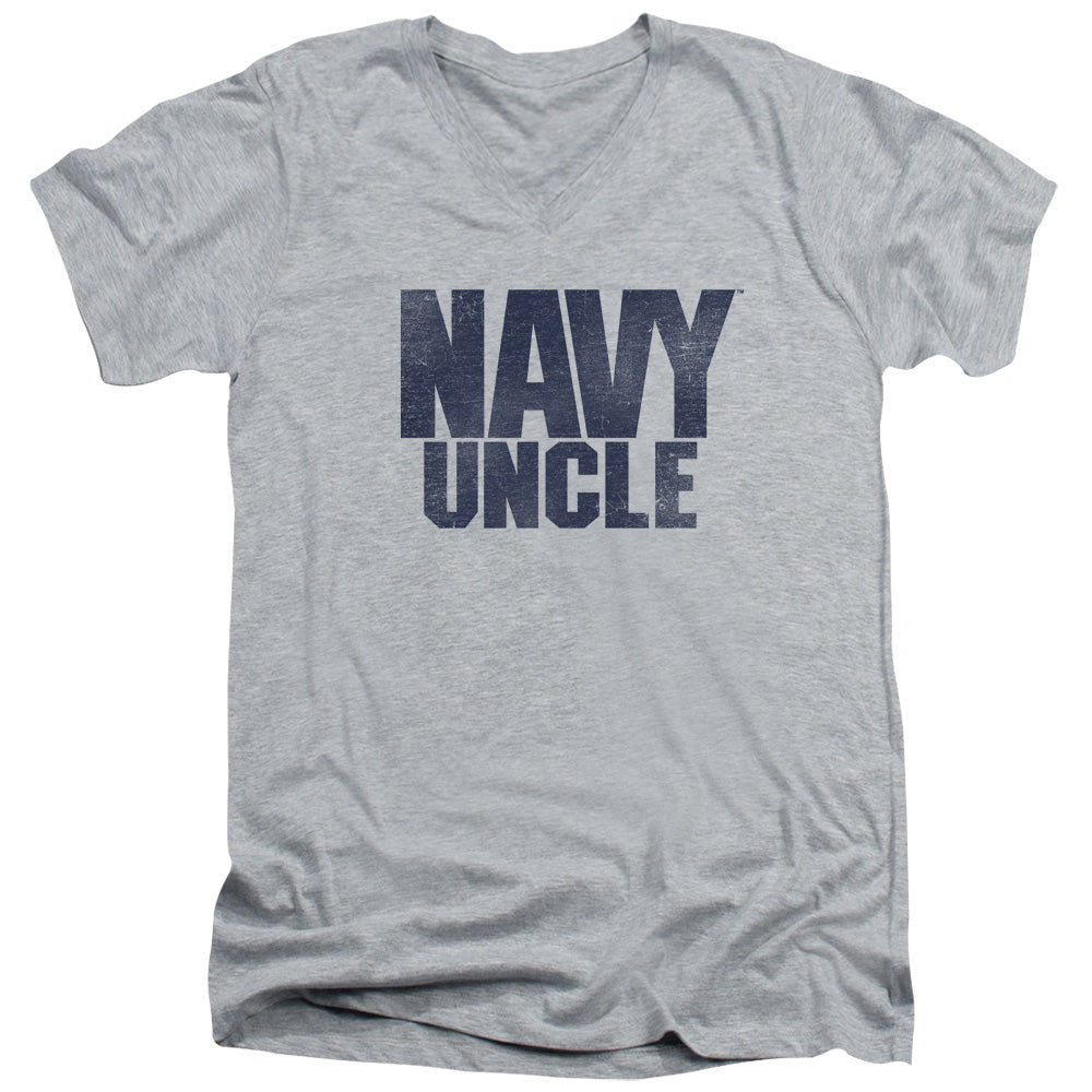 Navy - Uncle - Short Sleeve Adult V-neck 30/1 - Athletic Heather T-shirt