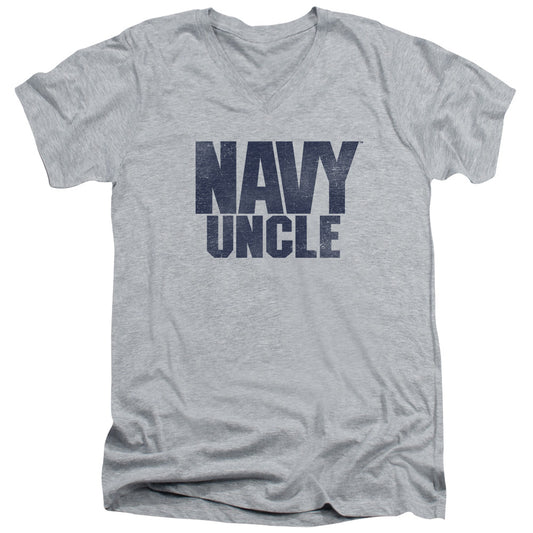 Navy - Uncle - Short Sleeve Adult V-neck 30/1 - Athletic Heather T-shirt