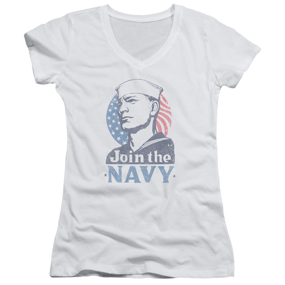 Navy - Join Now-junior V-neck - White