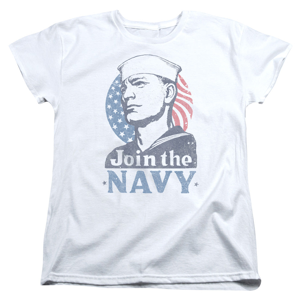 Navy - Join Now - Short Sleeve Womens Tee - White T-shirt