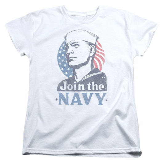 Navy - Join Now - Short Sleeve Womens Tee - White T-shirt