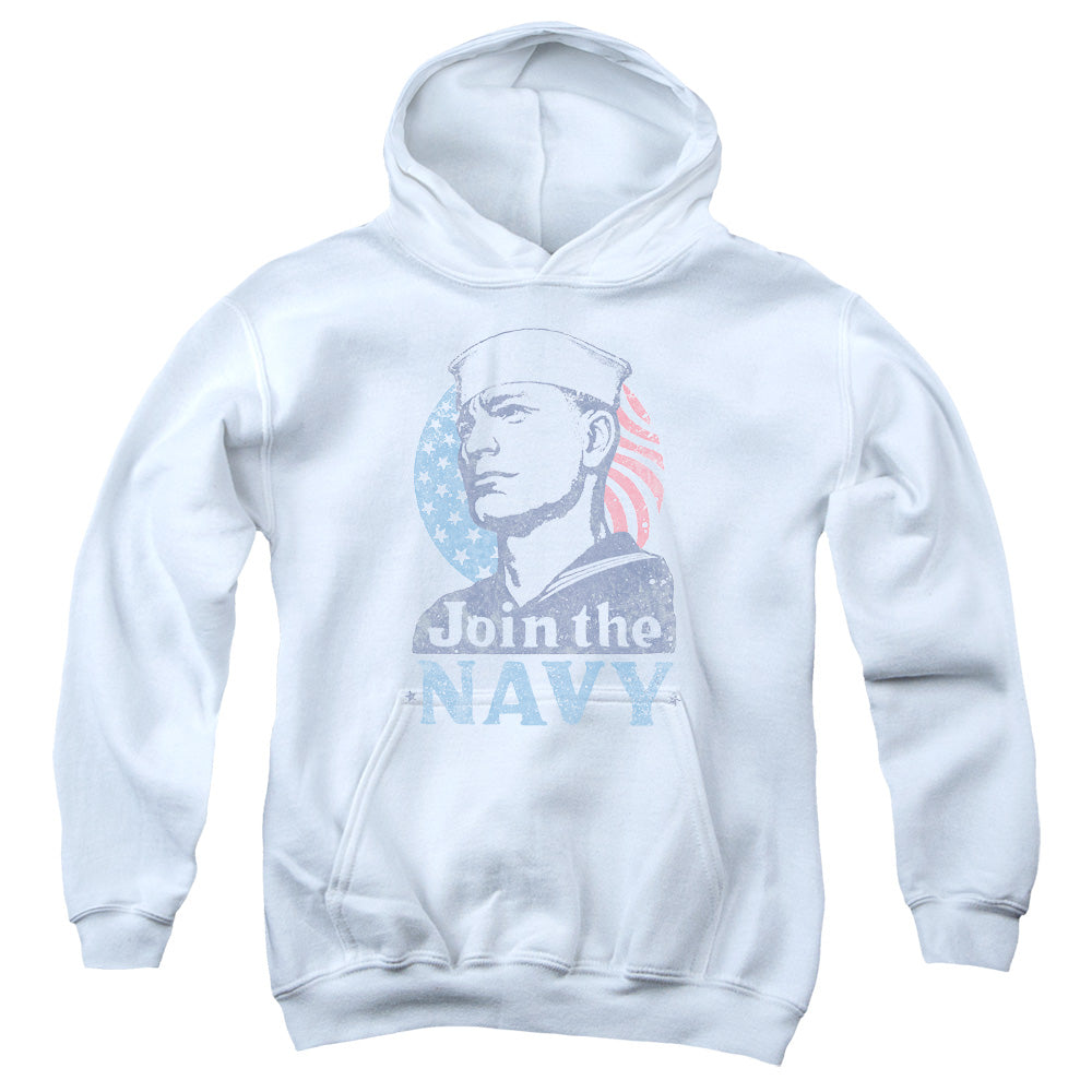 Navy - Join Now - Youth Pull-over Hoodie - White