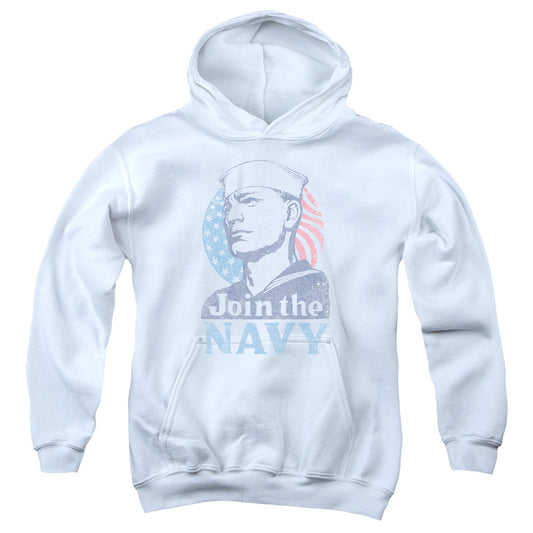 Navy - Join Now - Youth Pull-over Hoodie - White