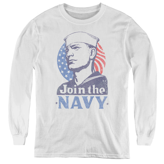 Navy - Join Now - Youth Long Sleeve Tee - White