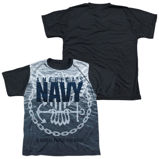 Navy - Force For Good - Short Sleeve Youth White Front Black Back   - White T-shirt