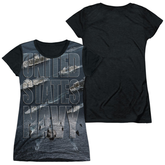 Navy - Fleet - Short Sleeve Junior Poly Black Back - White T-shirt