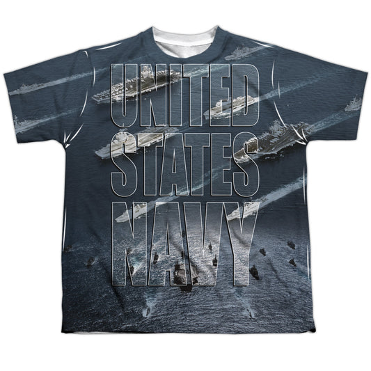 Navy - Fleet - Short Sleeve Youth Poly Crew - White T-shirt