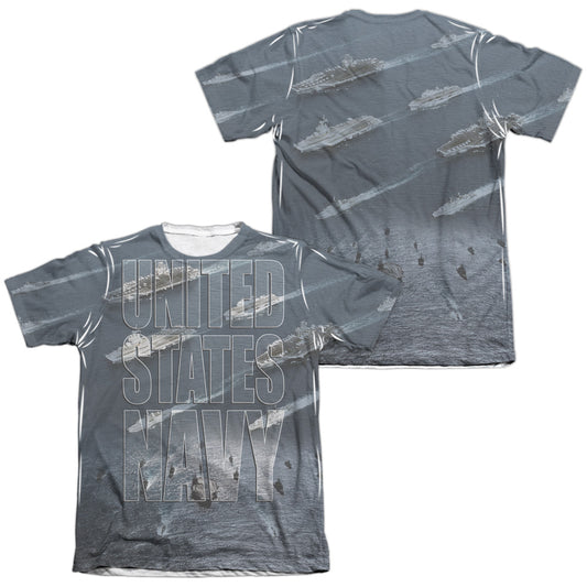 Navy - Fleet (Front/back Print) - Adult Poly/cotton Short Sleeve Tee - White T-shirt