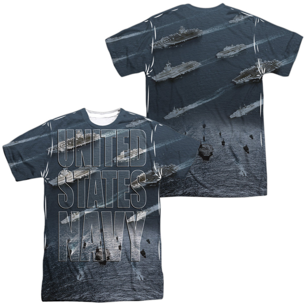 Navy - Fleet (Front/back Print) - Short Sleeve Adult Poly Crew - White T-shirt