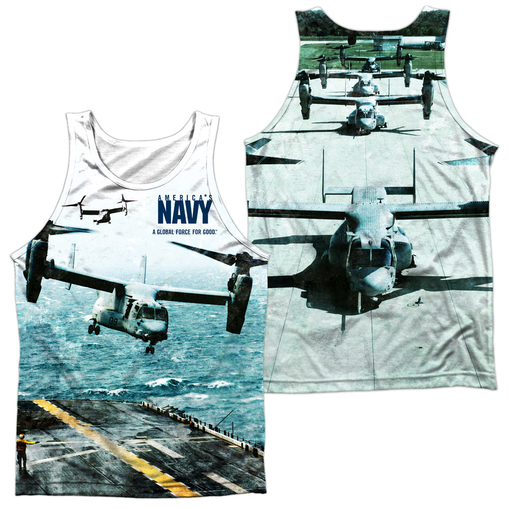 Navy - Osprey (Front/back Print) - Adult 100% Poly Tank Top - White