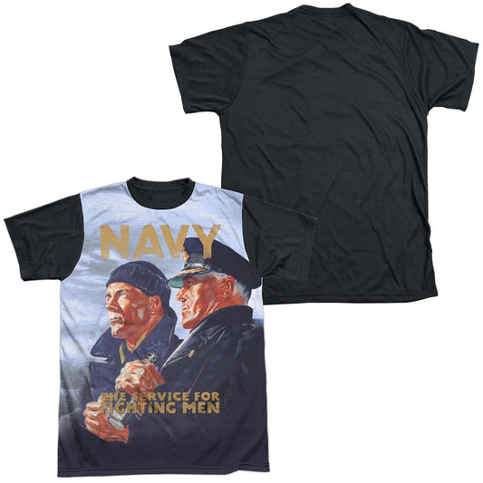Navy - Long Gaze - Short Sleeve Adult White Front Black Back   - White T-shirt
